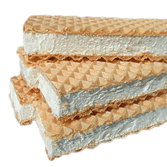 Haselbauer Schaumwaffel: goldbraune knusprige Waffel umhüllt feine cremige Füllung, Teil des Haselbauer-Streicheis-Sortiments in Dresden